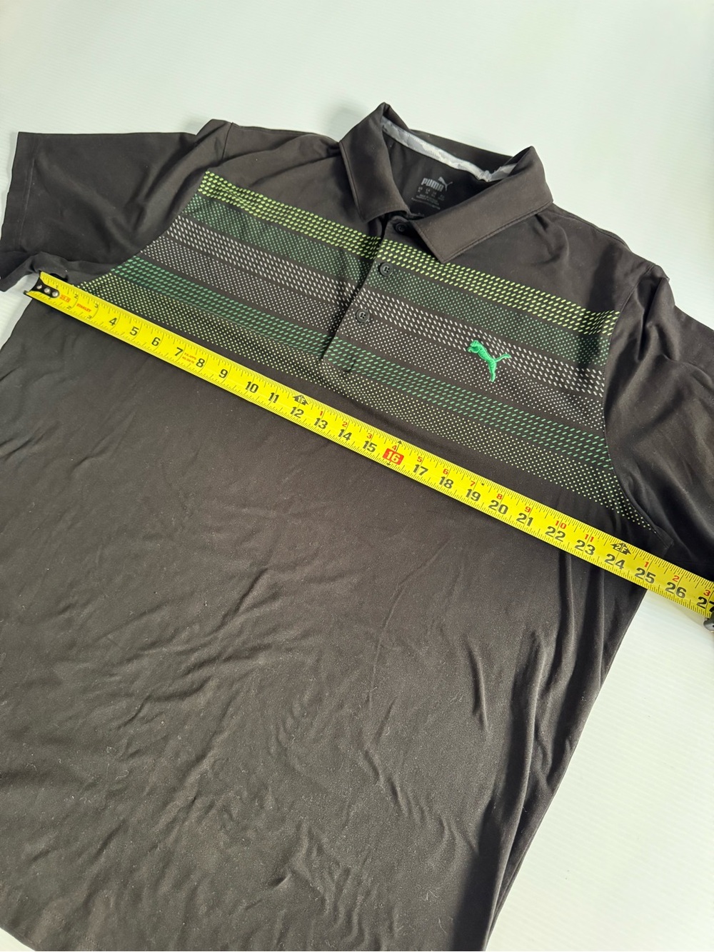Puma Black Polo with Green Accent Stripes - Picture 4 of 6